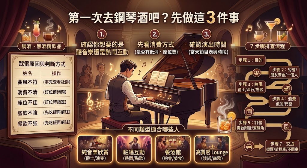 鋼琴酒吧怎麼選?第一次去先看音樂風格、消費方式與7步驟避雷指南